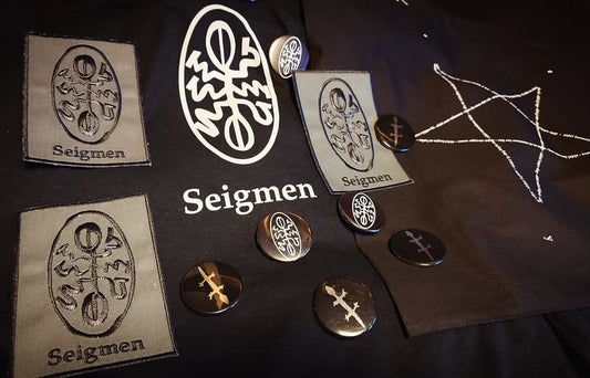 New Seigmen merchandise march 2025 - Buttons, T-shirt, patch and tote bag