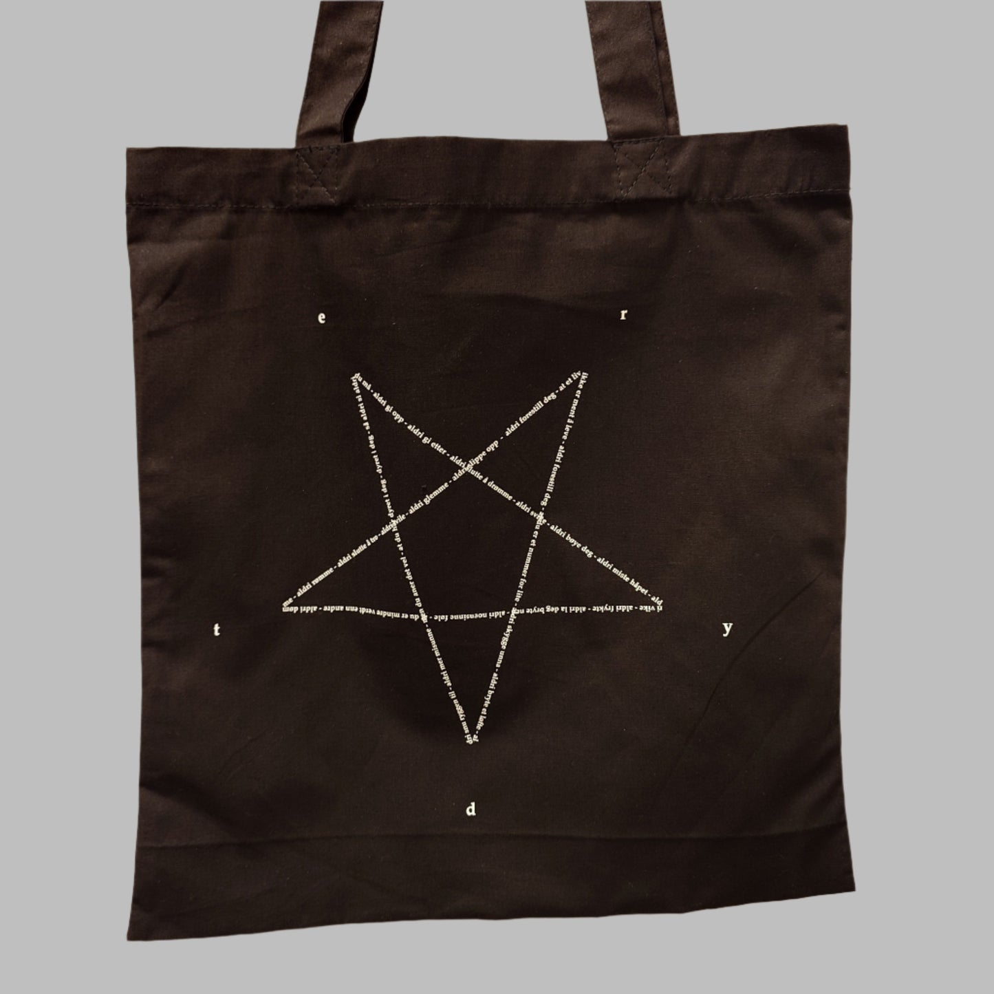 Seigmen black tote bag logo pentagram back
